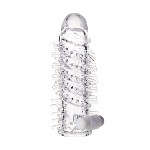 Насадка на пенис TOYFA A-Toys с вибропулей, TPR, прозрачная, 13,4 см.