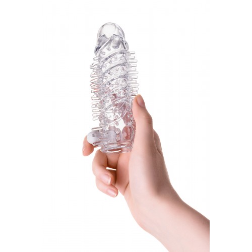 Насадка на пенис TOYFA A-Toys с вибропулей, TPR, прозрачная, 13,4 см.