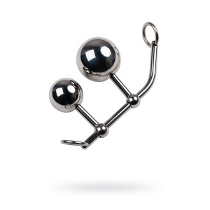 Стринги с двумя шарами, TOYFA Metal, серебристые (иной угол)