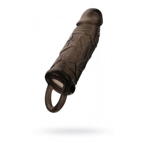 Насадка Toyfa XLover, для увеличения размера с кольцом, TPE, черная прозрачная, 14,5 см