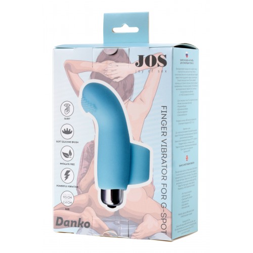 Вибронасадка на палец JOS DANKO для точки G, силикон, голубая, 9,5 см