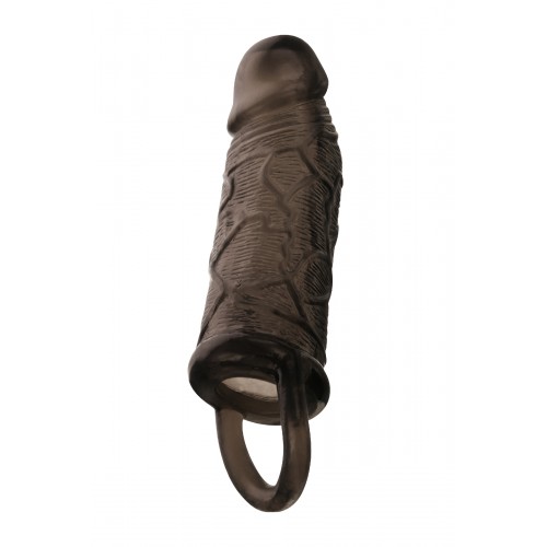 Насадка Toyfa XLover, для увеличения размера с кольцом, TPE, черная прозрачная, 14,5 см