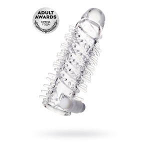 Насадка на пенис TOYFA A-Toys с вибропулей, TPR, прозрачная, 13,4 см. (иной угол)