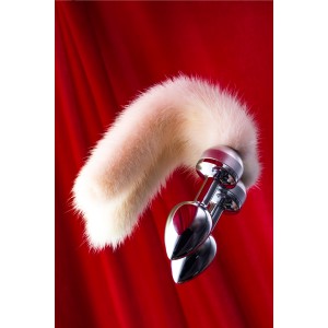 Анальная втулка Metal by TOYFA, металл, серебристая, с белым хвостом, 32 см, Ø 2,9 см, 175 г (иной угол)