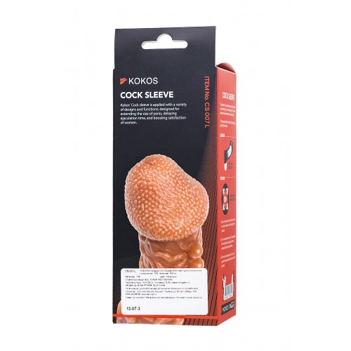 Насадка KOKOS реалистичная с дополнительной стимуляцией, TPE, телесная, 15.6 см