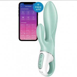 МЯГКАЯ ВАКУУМНАЯ УПАКОВКА Satisfyer Air Pump Bunny 5, силикон, зеленый, 15 см.