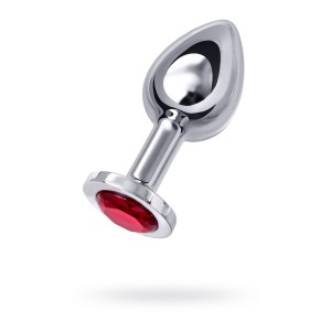 Анальная втулка Metal by TOYFA, металл, серебристая, с рубиновым кристаллом, 10 см, Ø 4 см, 360 г