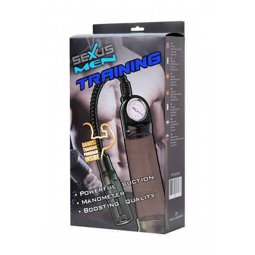 Помпа для пениса Sexus Men Training, вакуумная, механическая, с манометром, ABS пластик, чёрный, 29 см