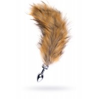 Анальная втулка Metal by TOYFA, металл, серебристая, с большим рыжим хвостом, 37 см, Ø 2,9 см, 195 г