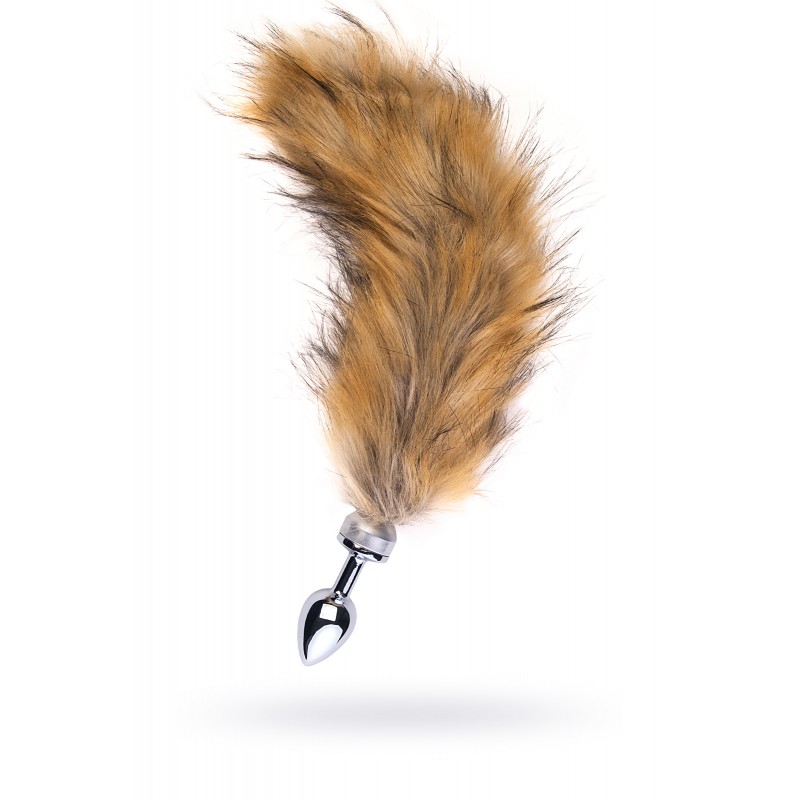 Анальная втулка Metal by TOYFA, металл, серебристая, с большим рыжим хвостом, 37 см, Ø 2,9 см, 195 г