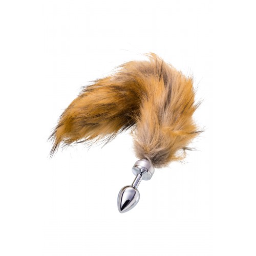 Анальная втулка Metal by TOYFA, металл, серебристая, с большим рыжим хвостом, 37 см, Ø 2,9 см, 195 г