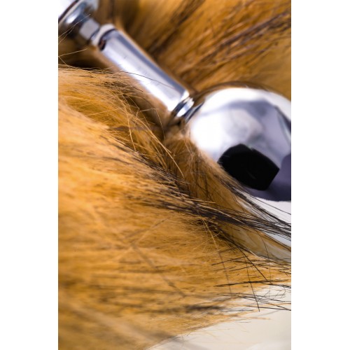 Анальная втулка Metal by TOYFA, металл, серебристая, с большим рыжим хвостом, 37 см, Ø 2,9 см, 195 г