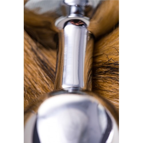 Анальная втулка Metal by TOYFA, металл, серебристая, с большим рыжим хвостом, 37 см, Ø 2,9 см, 195 г