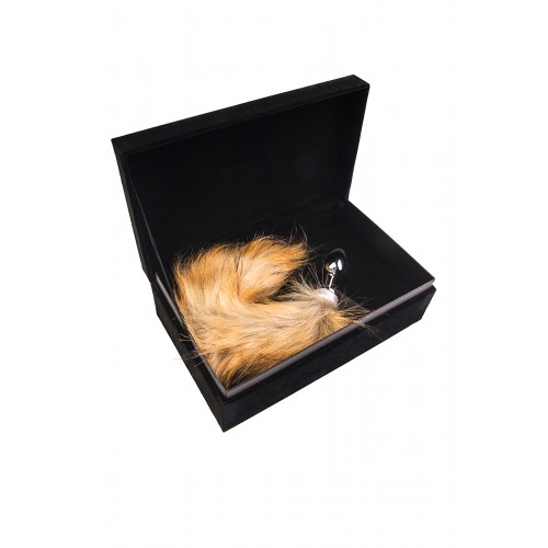 Анальная втулка Metal by TOYFA, металл, серебристая, с большим рыжим хвостом, 37 см, Ø 2,9 см, 195 г