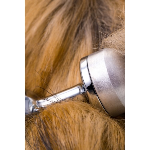 Анальная втулка Metal by TOYFA, металл, серебристая, с большим рыжим хвостом, 37 см, Ø 2,9 см, 195 г