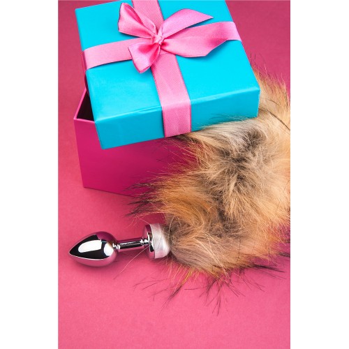 Анальная втулка Metal by TOYFA, металл, серебристая, с большим рыжим хвостом, 37 см, Ø 2,9 см, 195 г