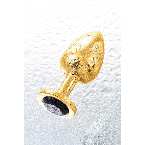 Анальная втулка Metal by TOYFA, металл, золотая, с чёрным кристаллом, 10 см, Ø 4 см, 360 г