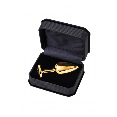 Анальная втулка Metal by TOYFA, металл, золотая, с чёрным кристаллом, 10 см, Ø 4 см, 360 г