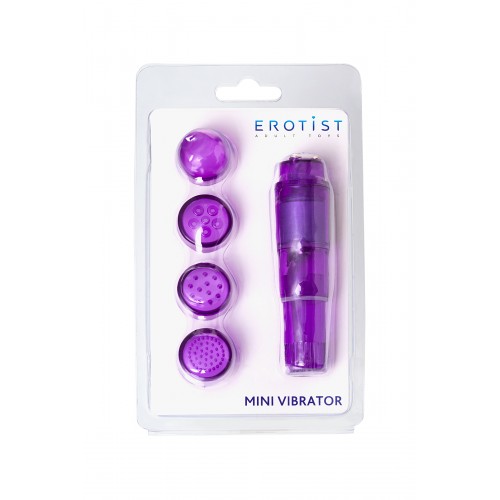 Мини вибратор Erotist Adult Toys с насадками, ABS пластик, фиолетовый, 11 см