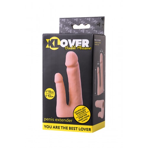 Насадка TOYFA XLover Double Pleasure  реалистичная для двойного проникновения , TPR, телесный, 19 см