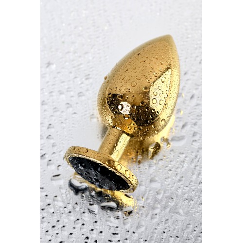 Анальная втулка Metal by TOYFA, металл, золотая, с чёрным кристаллом, 9,5 см, Ø 4 см, 145 г