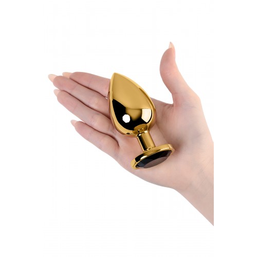 Анальная втулка Metal by TOYFA, металл, золотая, с чёрным кристаллом, 9,5 см, Ø 4 см, 145 г