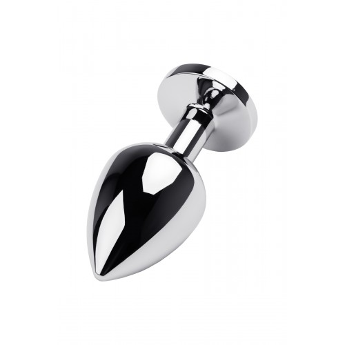 Анальная втулка Metal by TOYFA, металл, серебряная, с чёрным кристаллом, 9,5 см, Ø 4 см, 150 г