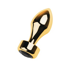 Анальная втулка Metal by TOYFA, металл, золотистая, с кристаллом цвета турмалин,10,8 см, Ø 4 см, 195 (иной угол)