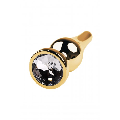 Анальная втулка Metal by TOYFA, металл, золотая, с кристаллом цвета алмаз, 10 см, Ø 3 см, 95 г