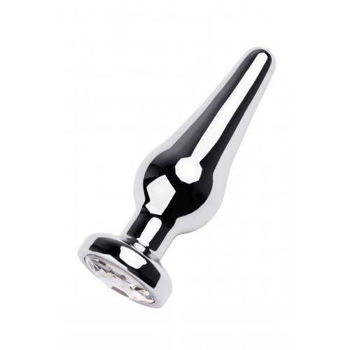 Анальная втулка Metal by TOYFA, металл, серебряная, с кристаллом цвета алмаз, 12 см, Ø 4 см, 195 г