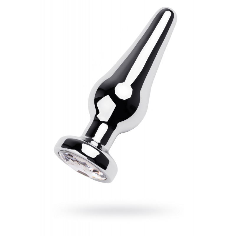 Анальная втулка Metal by TOYFA, металл, серебряная, с кристаллом цвета алмаз, 12 см, Ø 4 см, 195 г