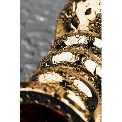 Анальная втулка Metal by TOYFA, металл, золотистая, с кристалом цвета рубин, 10,5 см, Ø 4 см, 165 г