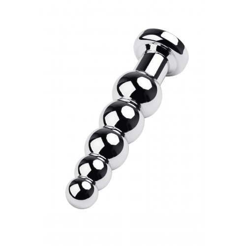 Анальная втулка Metal by TOYFA, металл, серебряная, с синим кристаллом, 14 см, Ø 3,4 см, 190 г