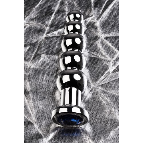 Анальная втулка Metal by TOYFA, металл, серебряная, с синим кристаллом, 14 см, Ø 3,4 см, 190 г