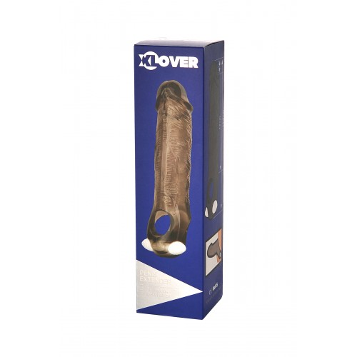 Насадка ToyFa XLover, для увеличения размера с вибрацией,TPE, черная прозрачная, 15,5 см (с кольцом)