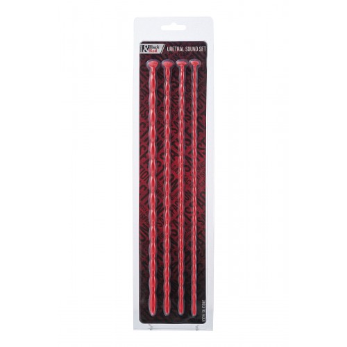 Набор уретральных зондов Black & Red by TOYFA, 4 штуки, красный