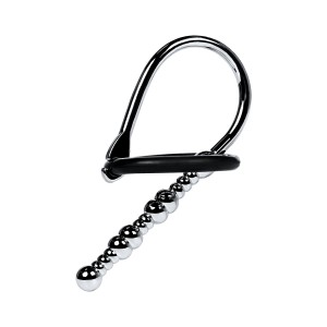 Уретральный плаг-бусины TOYFA Metal  с мягким фиксириющим кольцом, серебристый (иной угол)