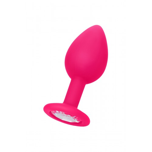 Анальная втулка Штучки-Дрючки, розовая, с прозрачным кристаллом, силикон, 2,7 см