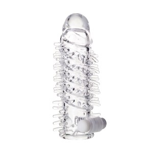 Насадка на пенис Штучки-дрючки с вибропулей, TPR, прозрачная, 13,4 см. (иной угол)