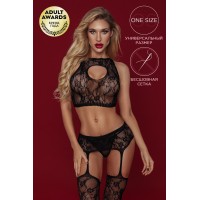 Костюм-сетка Candy Girl Olivia (топ, чулки с поясом, стринги) черный, OS