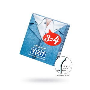 Презервативы VIZIT Ultra light Ультратонкие 3 шт, латекс, 18 см