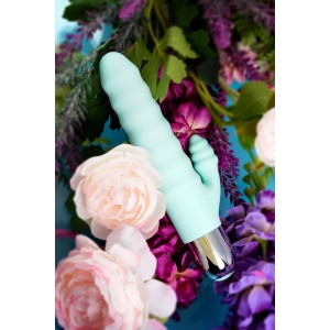 Рельефный вибратор с клиторальной стимуляцией Flovetta Flax, силикон, мятный, 17,5 см (иной угол)