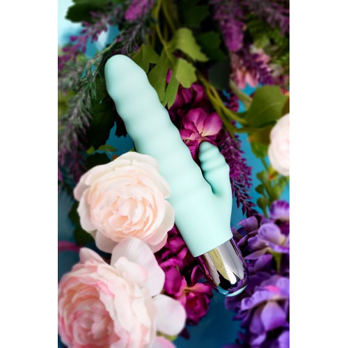 Рельефный вибратор с клиторальной стимуляцией Flovetta Flax, силикон, мятный, 17,5 см