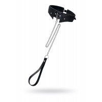 Ошейник-воротник с поводком Pecado BDSM, натуральная кожа, черный