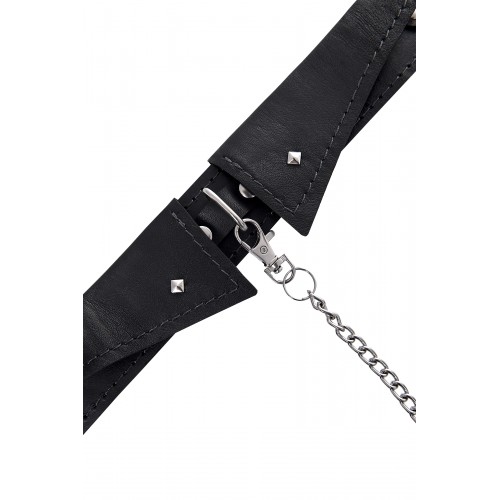 Ошейник-воротник с поводком Pecado BDSM, натуральная кожа, черный