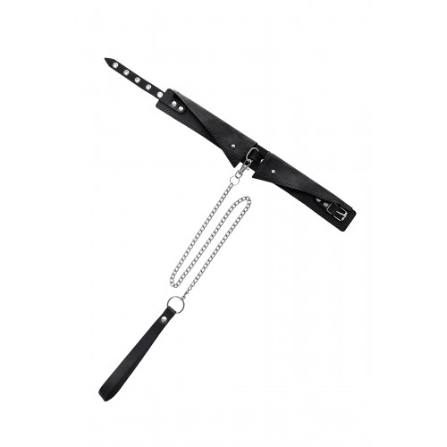 Ошейник-воротник с поводком Pecado BDSM, натуральная кожа, черный