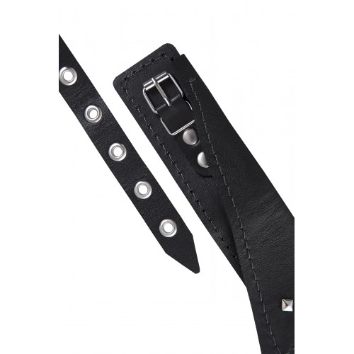 Ошейник-воротник с поводком Pecado BDSM, натуральная кожа, черный