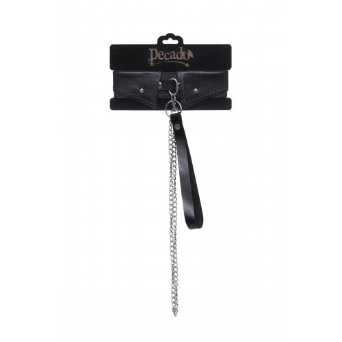 Ошейник-воротник с поводком Pecado BDSM, натуральная кожа, черный