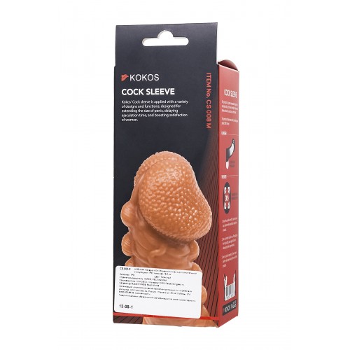 Насадка KOKOS реалистичная с дополнительной стимуляцией, TPE, телесная, 15,6см