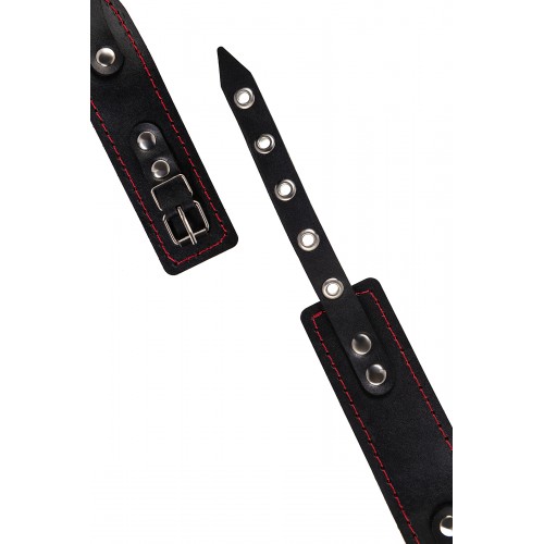 Ошейник с контрастной строчкой Pecado BDSM, натуральная кожа, черный